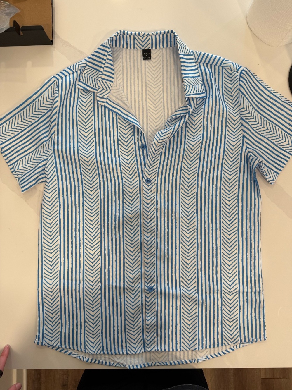 Manfinity Blue White Striped Short Sleeve Button-Up Shirt Men’s Medium